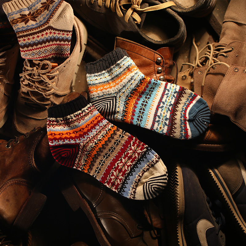 秋季日系美式粗线工装男短袜 阿美咔叽复古民族风棉粗针船袜子,淘宝优惠券,粉丝福利购,淘宝优惠卷