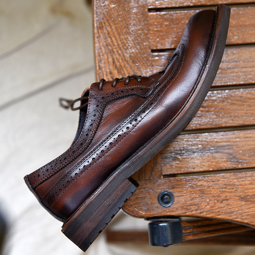 昱谷®布洛克雕花中古德比鞋 头层牛皮Brogues 透气通勤皮鞋 软底 - 图3