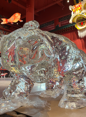 【本尼家】TY23透明铂晶雕塑大熊摆设庭院景观轻奢风高档摆件