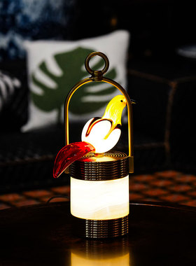 【本尼家】现代轻奢黄铜手提琉璃小鸟灯桌面装饰台灯卧室床头灯