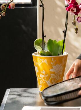 新中式黄色陶瓷花盆桌面摆件
