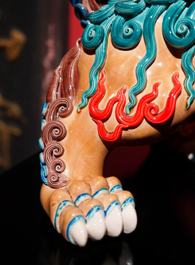 【本尼家】非遗手工彩釉交趾陶大号剑狮陶瓷客厅装饰桌面玄关摆件