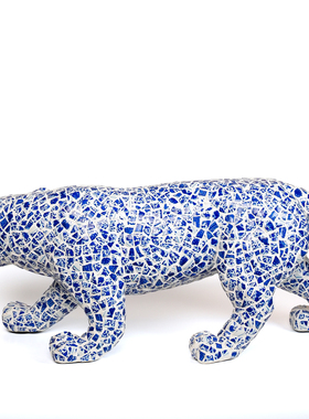 【本尼家】马赛克青花瓷手工贴片家居客厅玄关摆件奔走豹子