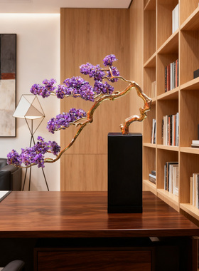 【本尼家】HY09现代轻奢装饰黄铜水晶迎客松客厅桌面饰品玄关摆件