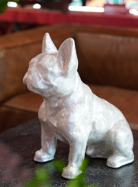 【本尼家】BJ49银白软贝壳斗牛犬艺术品装饰家居客厅玄关落地摆件