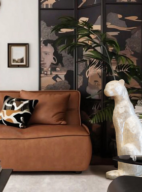 【本尼家】BJ02银白软贝壳小号豹子艺术装饰家居玄关落地摆件