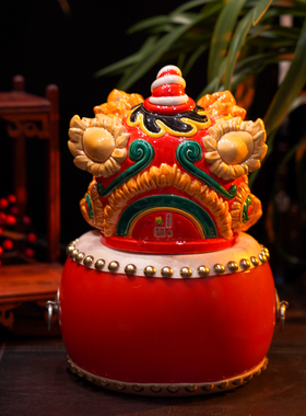 【本尼家】小号-国潮醒狮摆件舞狮头非遗手工陶瓷开业大吉礼物