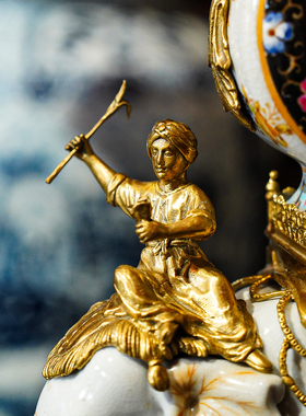 【本尼家】HX99新中式高温陶瓷镶铜大象钟客厅桌面装饰玄关摆件