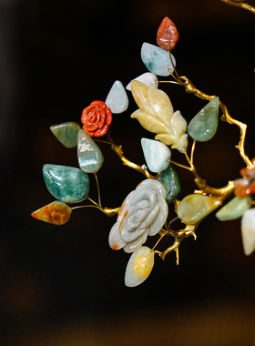 【本尼家】HX95新中式高温陶瓷镶铜配翡翠仙鹤摆件玄关博古架装饰