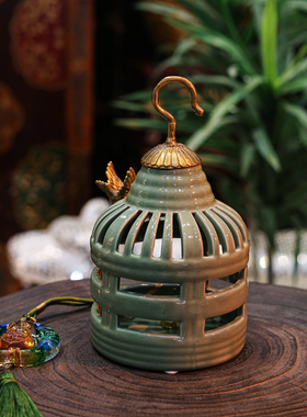 【本尼家】手工黄铜鸟笼造型家居装饰烛台摆设蜡台玄关桌摆件