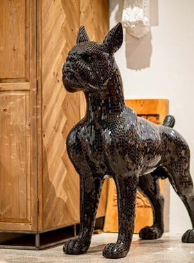 【本尼家】BJ17玻璃钢大号法斗狗黑色镜片贴片装饰客厅庭院摆件