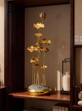 【本尼家】HY139中式轻奢黄铜《出水芙蓉》荷花家居玄关桌面摆件