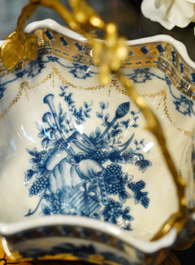 【本尼家】HX87轻奢法式陶瓷配铜四方提篮收纳盒客厅装饰玄关摆件