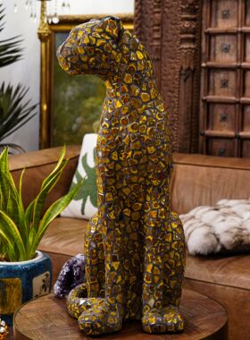 【本尼家】BJ04深豹纹瓷片豹子手工贴片户外装饰玄关落地摆件