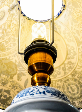 【本尼家】新中式高级感缠枝莲青花瓷台灯家居床头灯卧式装饰摆件