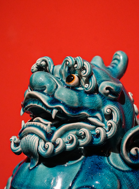 【本尼家】AM68非遗手工石湾陶瓷鼓上瑞兽貔貅博古架装饰玄关摆件