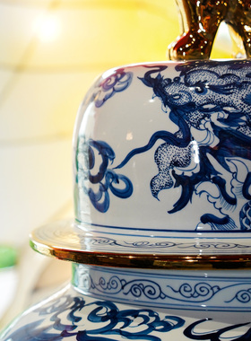 【本尼家】中式陶瓷大号手绘《龙腾四海》将军罐大堂玄关装饰摆件