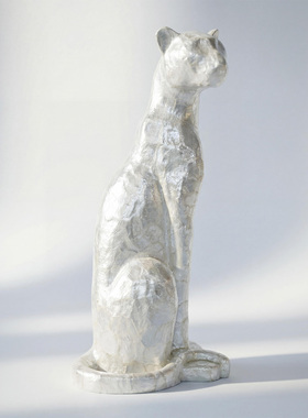 【本尼家】BJ02银白软贝壳小号豹子艺术装饰家居玄关落地摆件