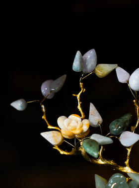 【本尼家】HX96新中式高温陶瓷镶铜配翡翠百花纹葫芦装饰玄关摆件