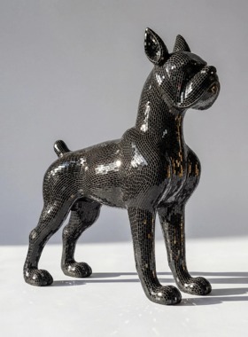 【本尼家】BJ17玻璃钢大号法斗狗黑色镜片贴片装饰客厅庭院摆件