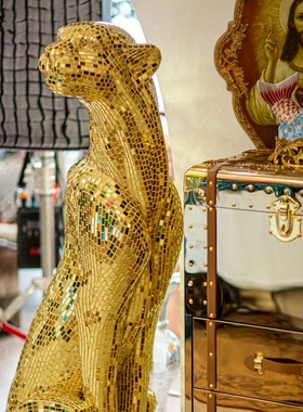 【本尼家】马赛克手工贴片豹子客厅落地装饰家居摆件金色豹子