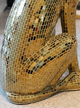 【本尼家】香槟金镜片中号豹子手工贴片户外装饰客厅玄关落地摆件