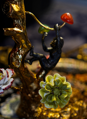 【本尼家】TD61法式复古水晶玻璃配铜小鸟创意装饰品台灯玄关摆件