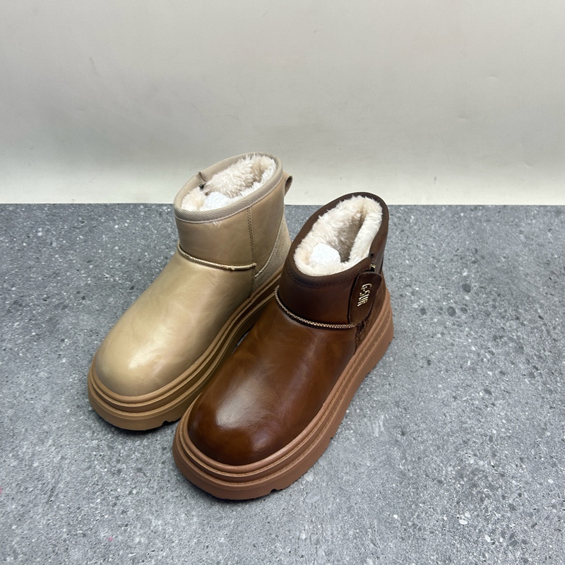 工厂2024处理冬款断码女鞋雪地靴厚底套脚绒里耐磨女短靴松糕底 - 图0