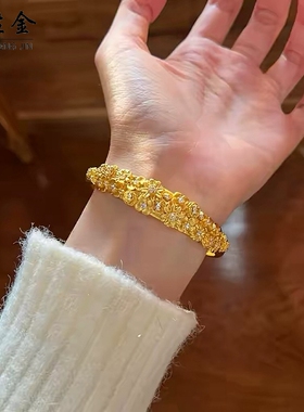 繁花似锦牡丹花黄金镯子仿真金包银沙金手镯五金三金首饰结婚仿真