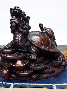 祥狮黄铜子母龙龟摆件装饰工艺品