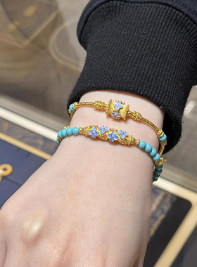 青瓷花绿松石手链轻奢小众手串女生新中式小众高级感串珠盘缠手饰