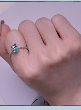 银姿韵新款浅绿色芒星戒指 小众温柔风星型s925纯银指环手饰批发