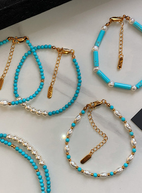 天然珍珠绿松石色串珠情绪稳定手链女轻奢高级感精致2025新款手串