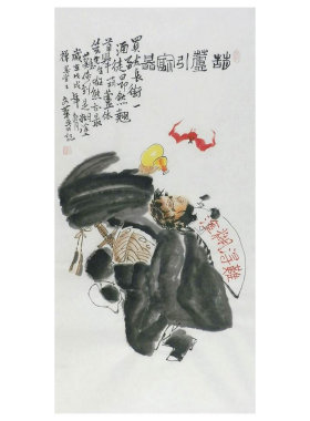装饰画国画手绘钟馗捉鬼挂画玄关