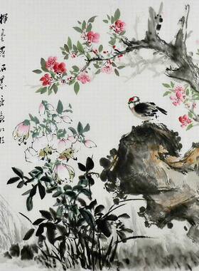 花鸟画纯手绘国画中式客厅办公室