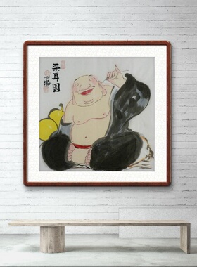 纯手绘装饰画采耳人物画国画字画