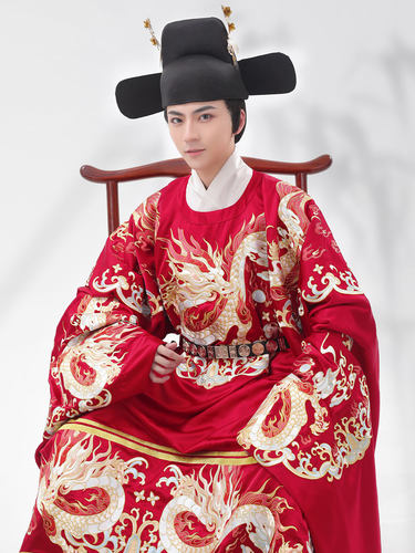 桃花序【沧龙】汉服明制圆领袍龙袍满绣全套婚服嫁衣系列 - 图2