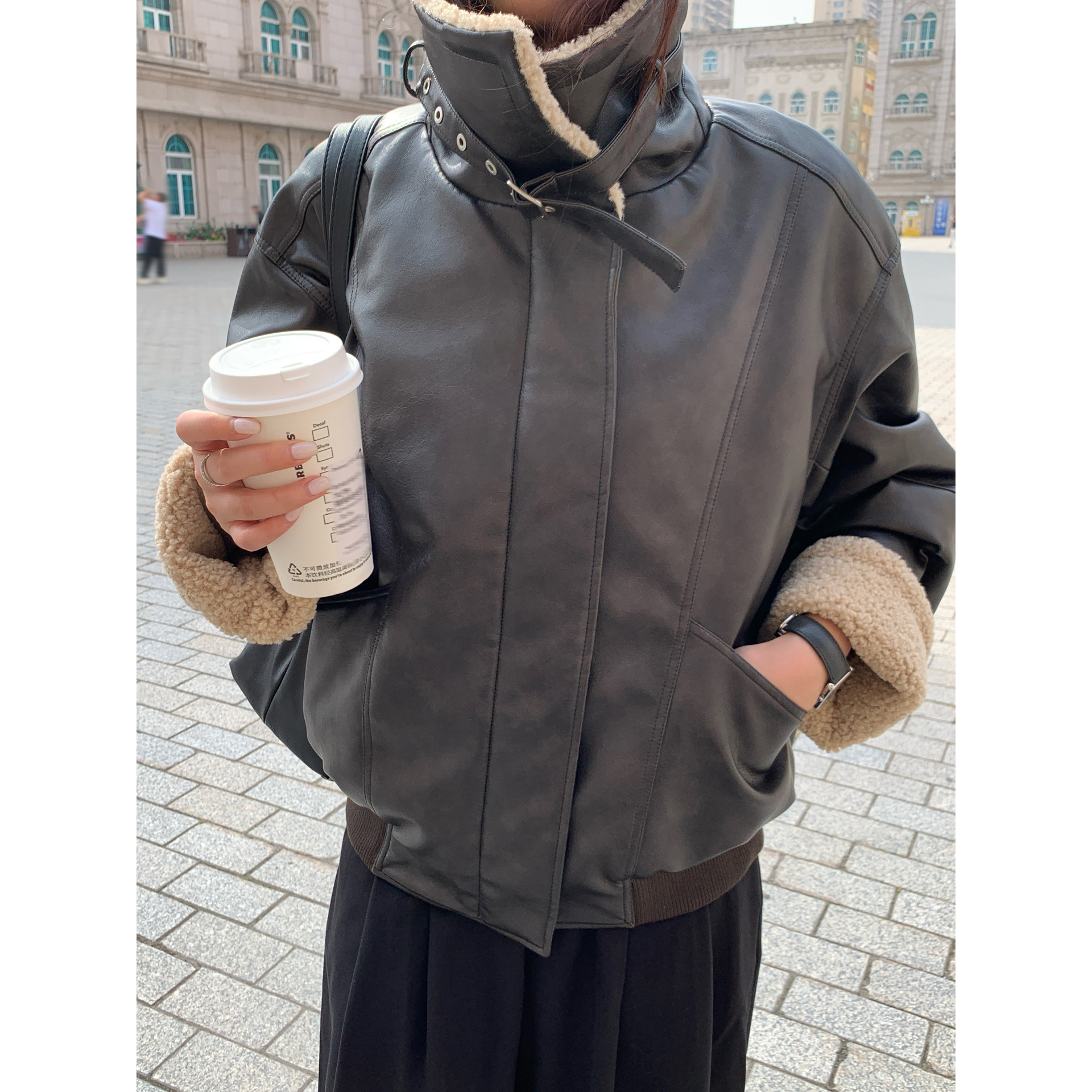 Halo Luu黑色皮毛一体外套女冬季韩系巨好看羊羔毛皮衣加厚机车服,淘宝优惠券,粉丝福利购,淘宝优惠卷