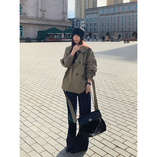 ເສື້ອຄຸມສັ້ນ HaloLuu khaki trench coat