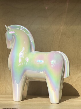 鲤物文创｜马年电镀陶瓷白马摆件居家软装送礼