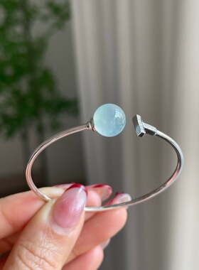 18K金镶嵌冰种起光飘花翡翠圆珠手镯时尚百搭A货卡10.5