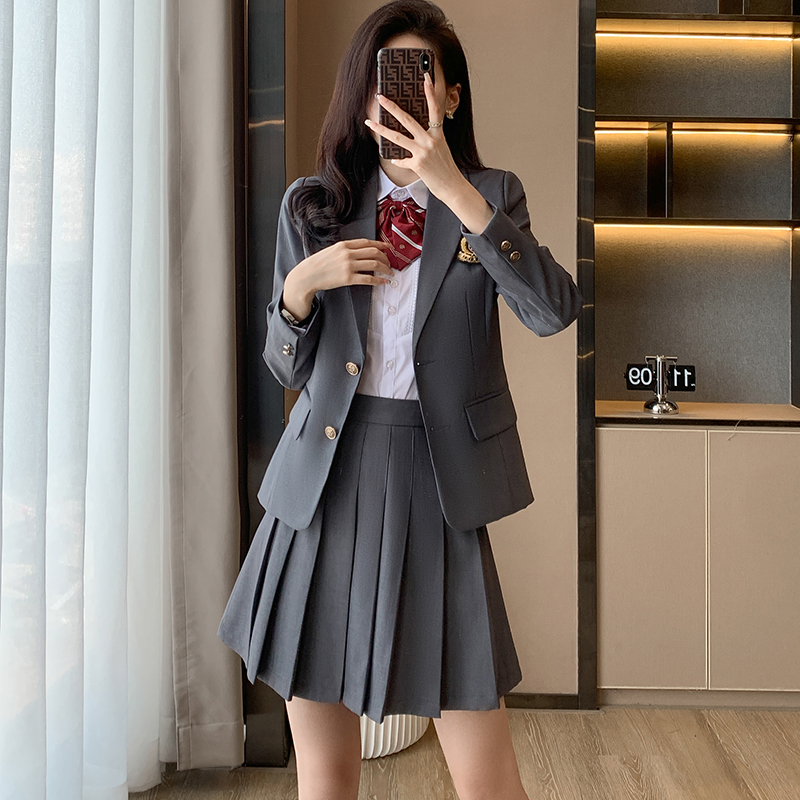 JK制服西服外套女秋冬季学院风工装幼师园服百褶裙西装套装工作服