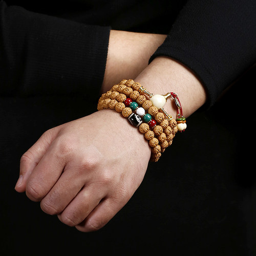 小金刚菩提手串佛珠天然原籽金蝉蛤蟆背文玩念珠天眼配饰男女项链 - 图3