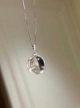 S925纯银天然冰透白水晶吊坠项链配饰女感锁骨链轻奢小众颈链饰品