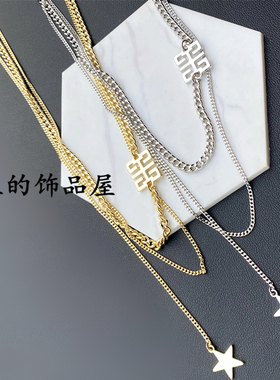 欧美多层五角星配饰粗项链