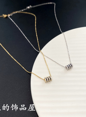 时尚镶锆石圆柱925银短项链古丽