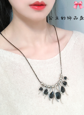 韩版镶钻水滴形毛衣链