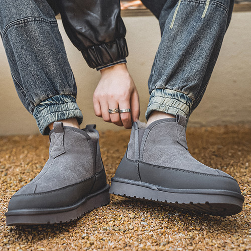 棉鞋男款冬季加绒加厚保暖男鞋真皮一脚蹬马丁靴切尔西东北雪地靴 - 图2