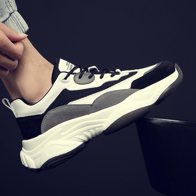 男鞋老爹鞋ins爆款熊猫鞋冬秋百搭情侣款网面潮鞋厚底透气运动鞋 - 图1