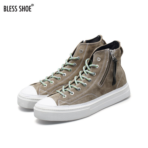 BLESS SHOE MILITARY suede 军事风格 真皮麂皮拉链高帮休闲鞋 - 图1